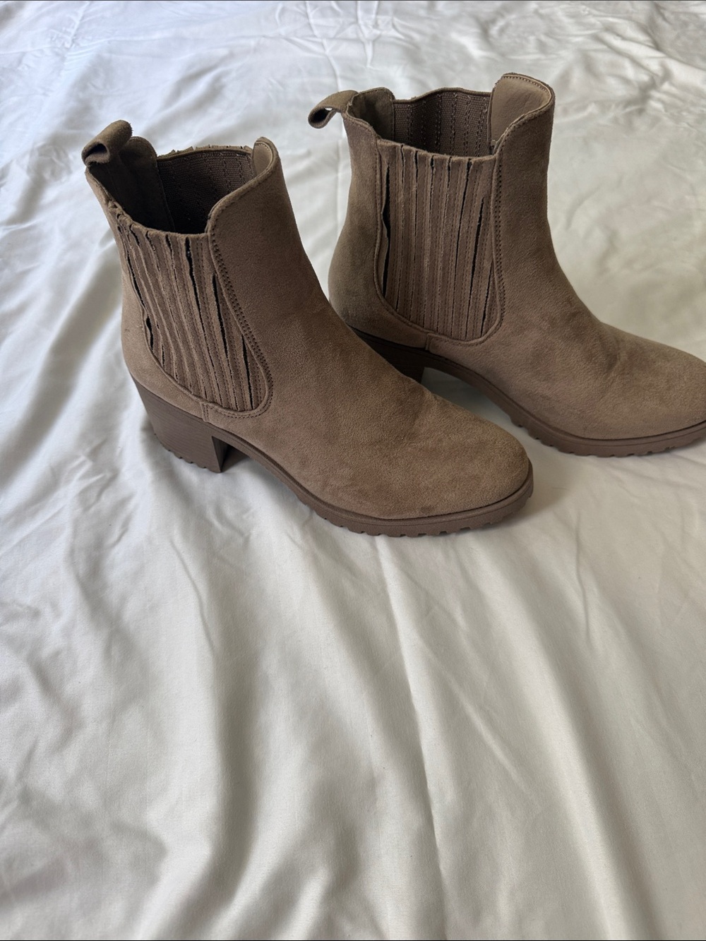 Qupid Taupe Suede Chelsea Ankle Booties